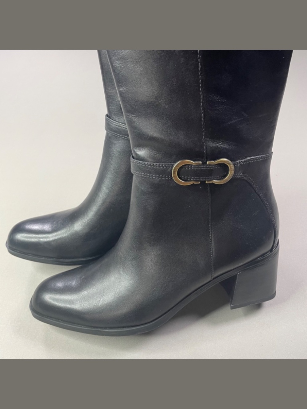 NEW Naturalizer Shoes Womens 8 black leather sterling knee boots heels moto - Picture 5 of 13